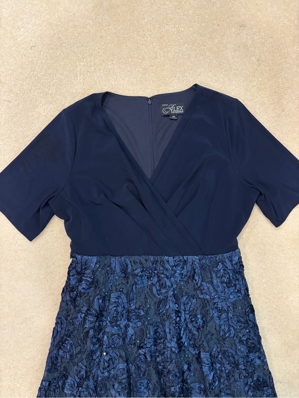 Alex Evenings Elegant Navy Wrap & Floral Midi Dress Size 18W - Picture 6 of 15